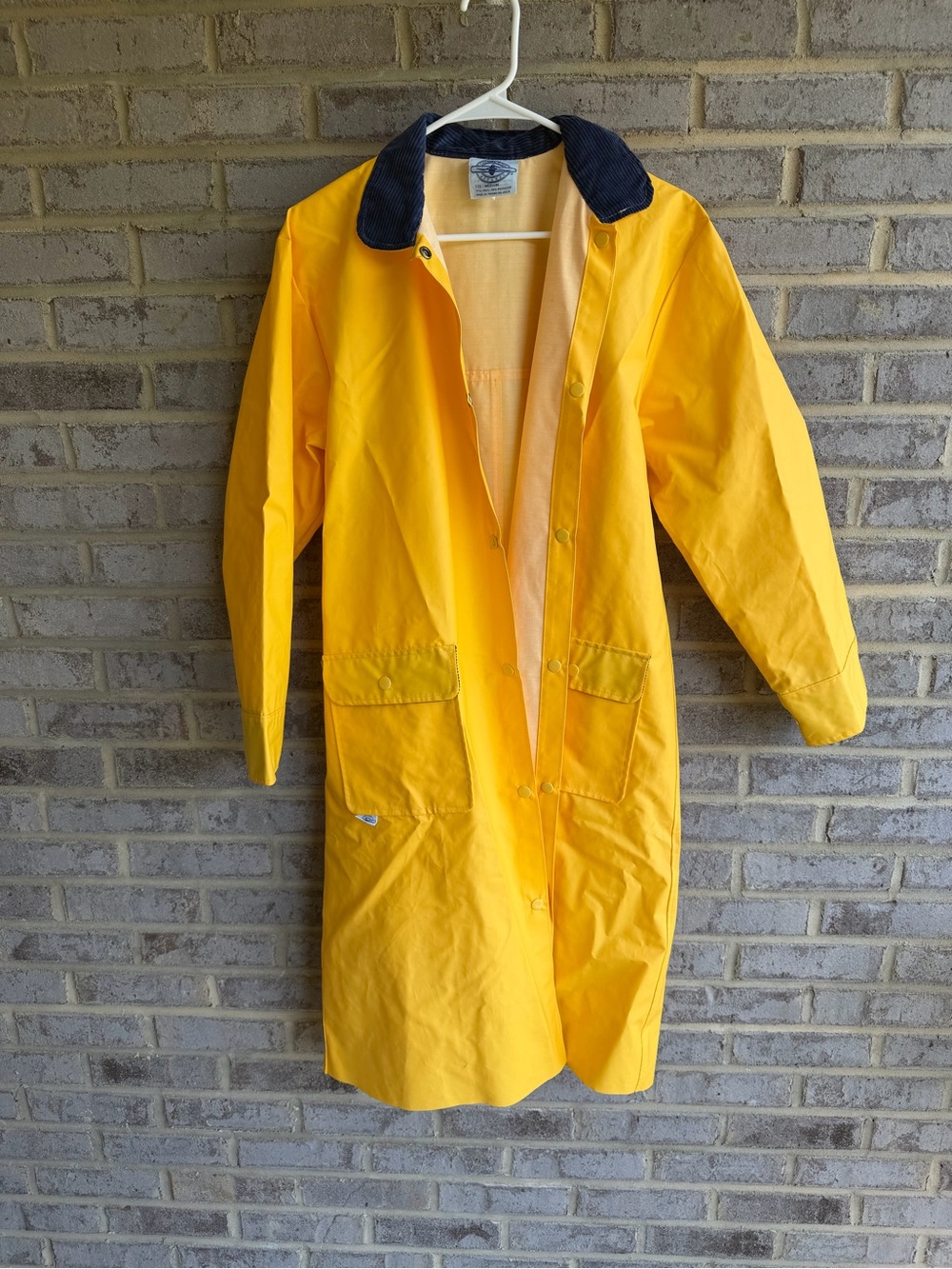 VTG 80s Charles River Yellow Vinyl Slicker Raincoat Corduroy Collar Medium